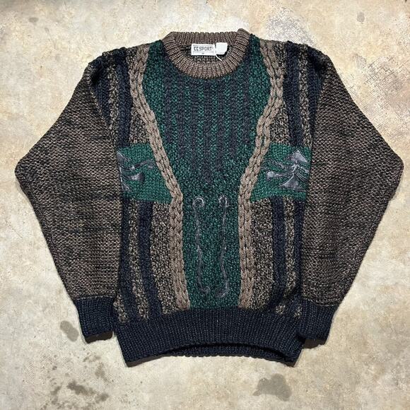 Vintage 90s CC Sport Brown Loose Knit Pattern Sweater - Picture 1 of 4